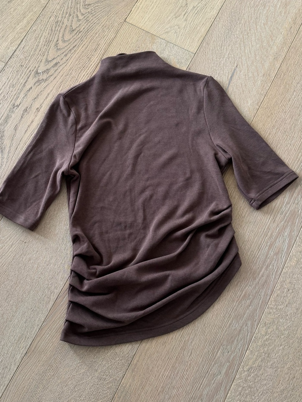 OGL Mock Neck Ruched Side Asymmetrical Top Brown Medium
